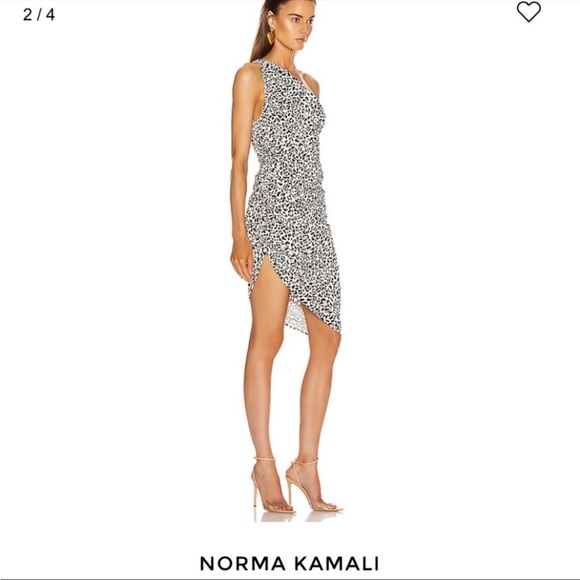 Norma Kamali Baby Leopard Print Ruched One Shoulder Cocktail Evening Dress Small - Picture 4 of 8